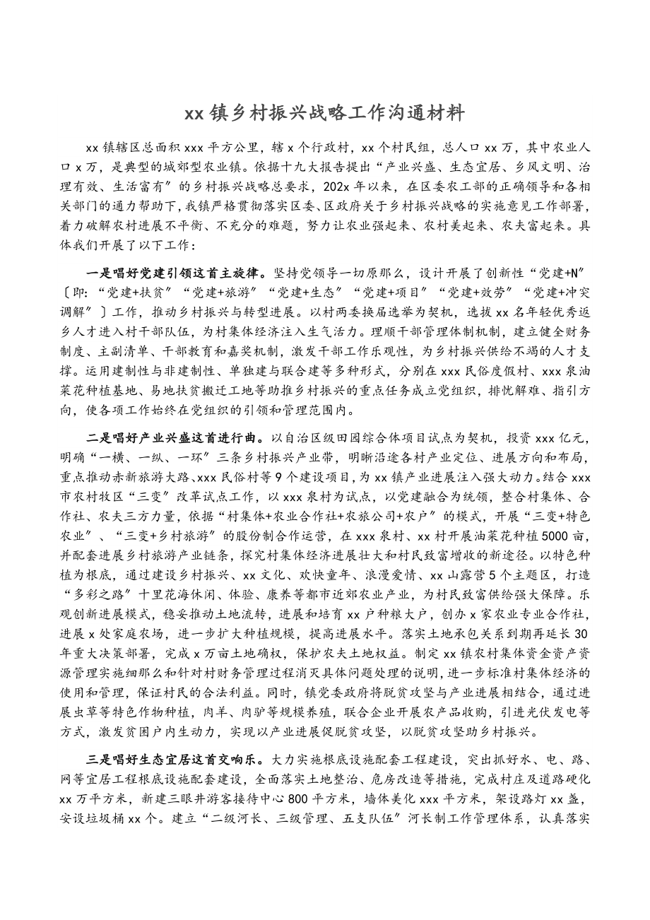 2023年XX镇乡村振兴战略工作交流材料.doc_第1页