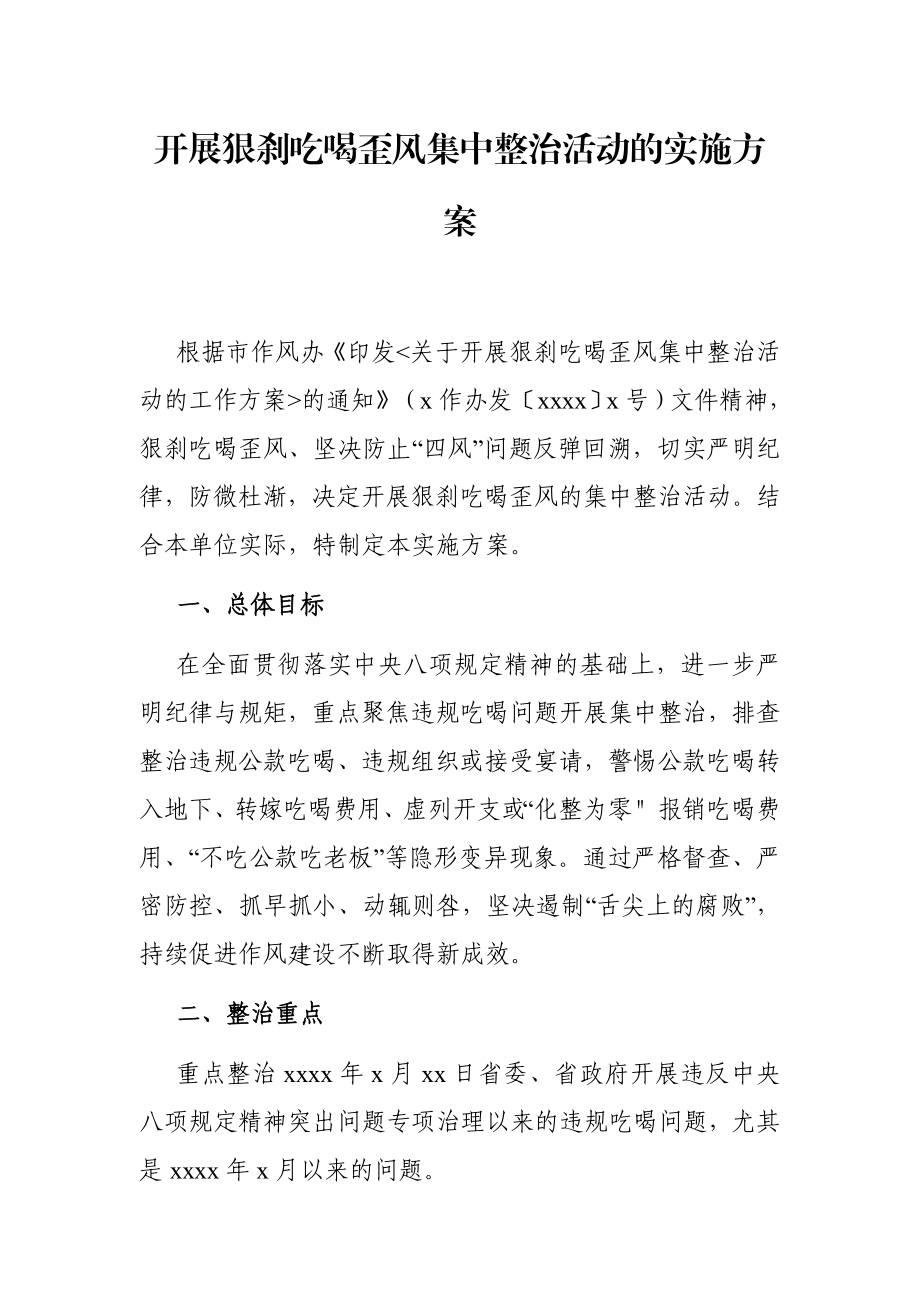 开展狠刹吃喝歪风集中整治活动的实施方案.docx_第1页