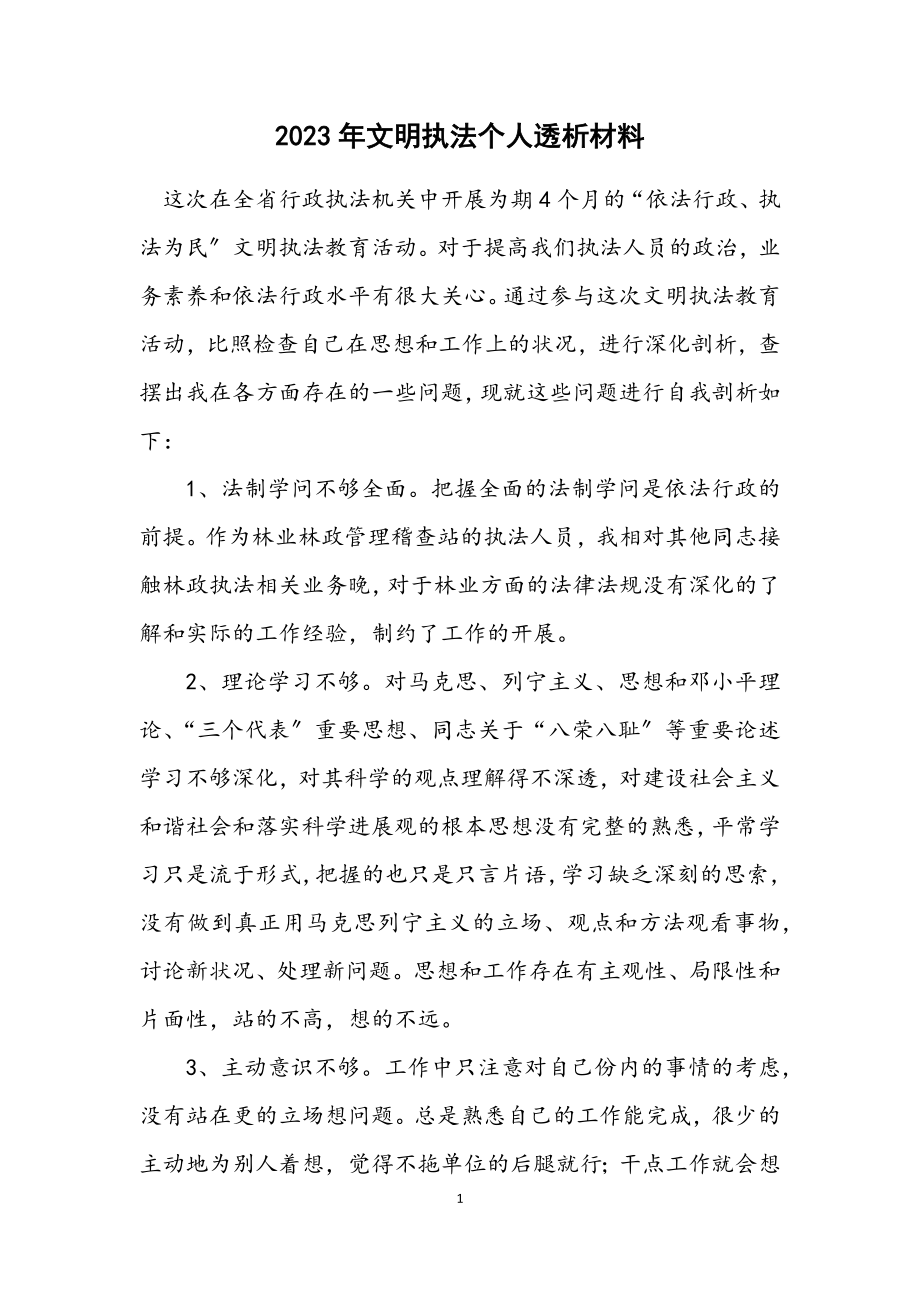 2023年文明执法个人透析材料.docx_第1页