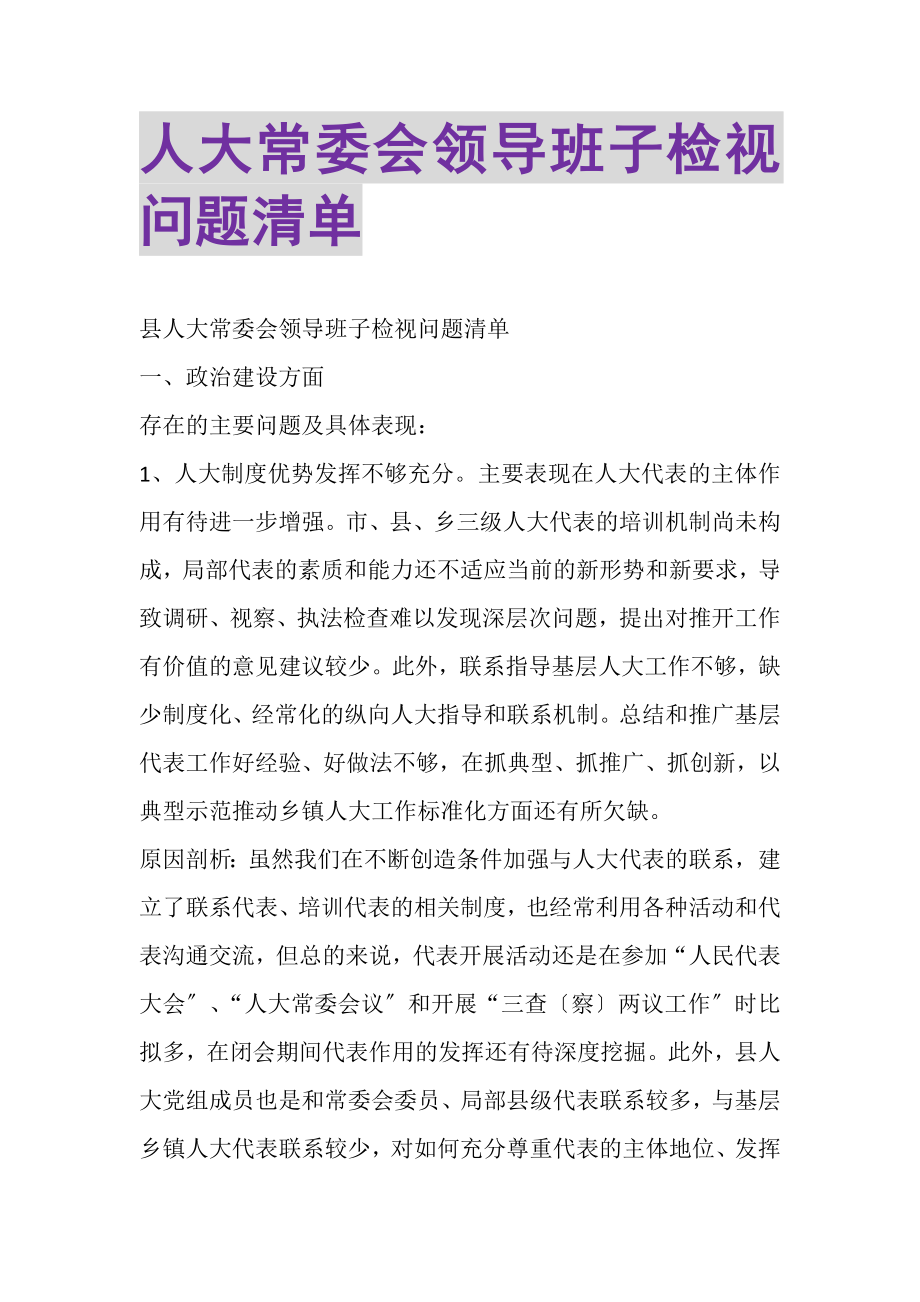 2023年人大常委会领导班子检视问题清单.doc_第1页