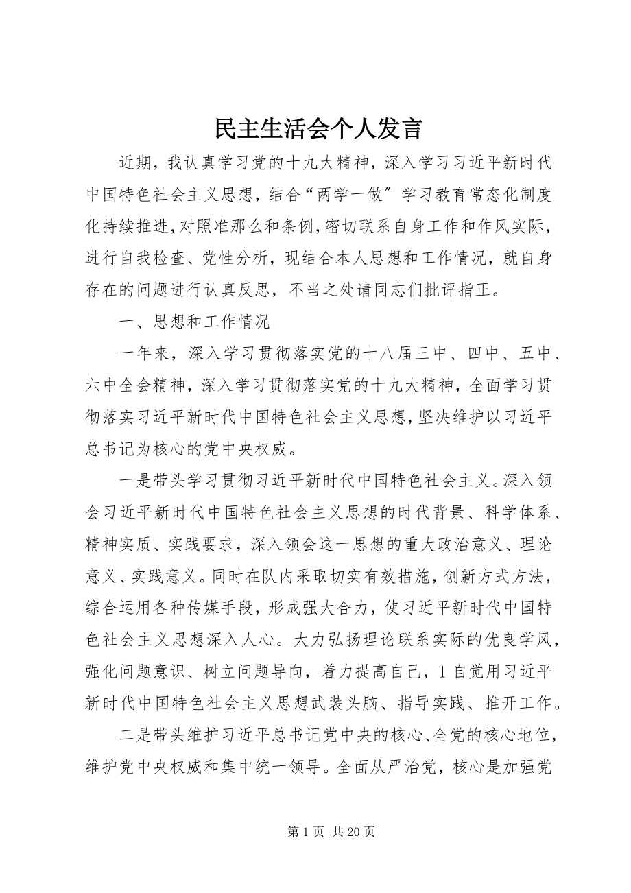 2023年民主生活会个人讲话.docx_第1页