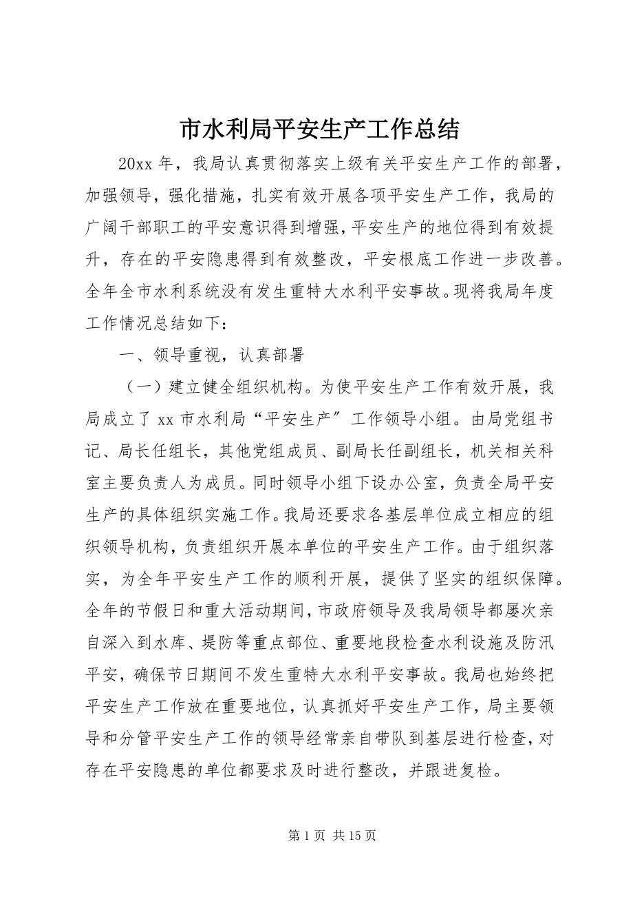 2023年市水利局安全生产工作总结.docx_第1页