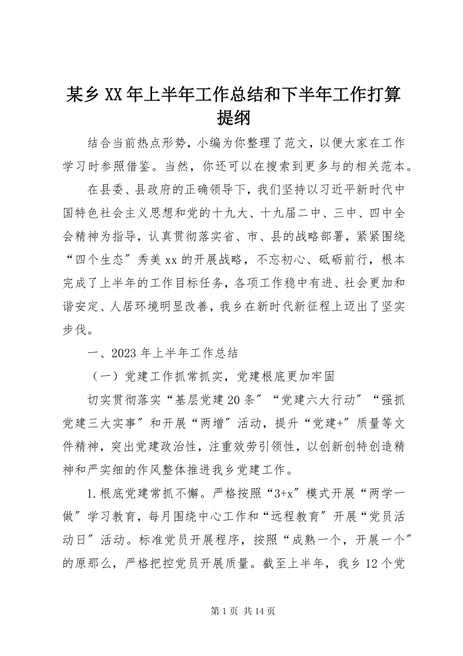 2023年xx乡上半年工作总结和下半年工作打算提纲.docx_第1页