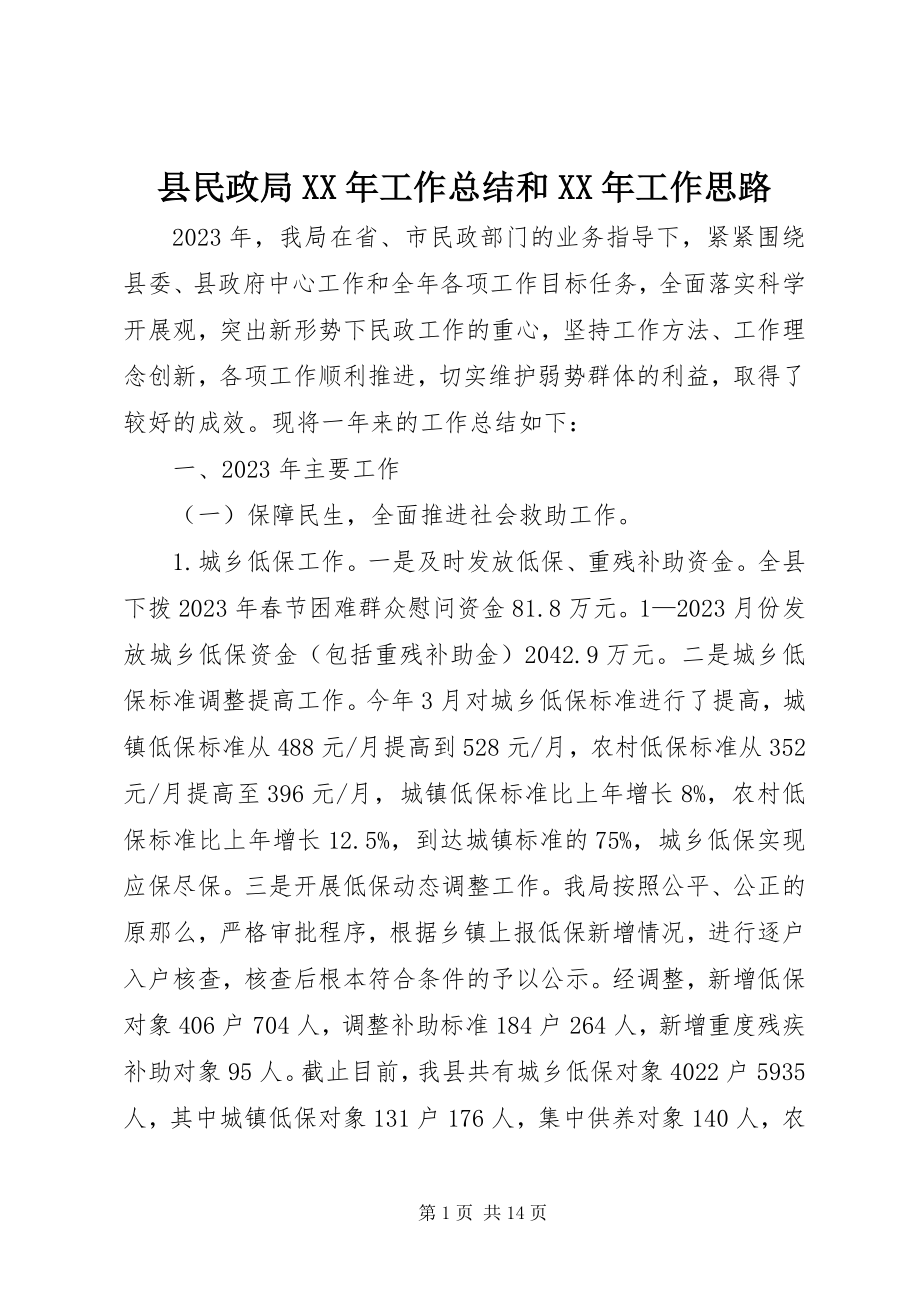 2023年县民政局工作总结和工作思路.docx_第1页