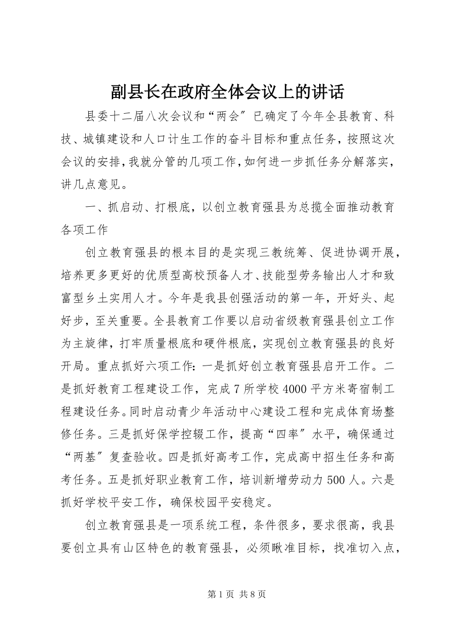 2023年副县长在政府全体会议上的致辞.docx_第1页