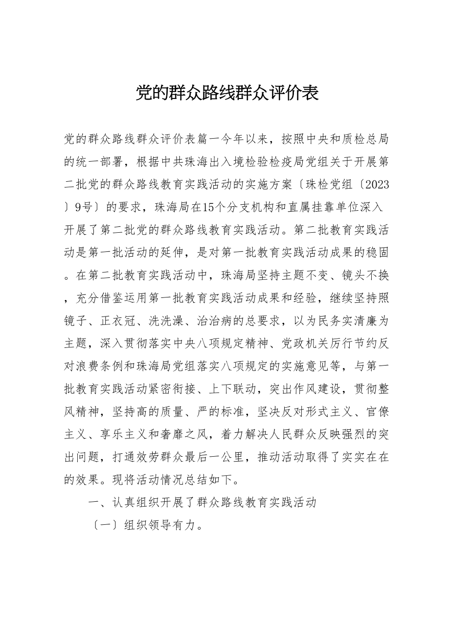 2023年党的群众路线群众评价表.doc_第1页