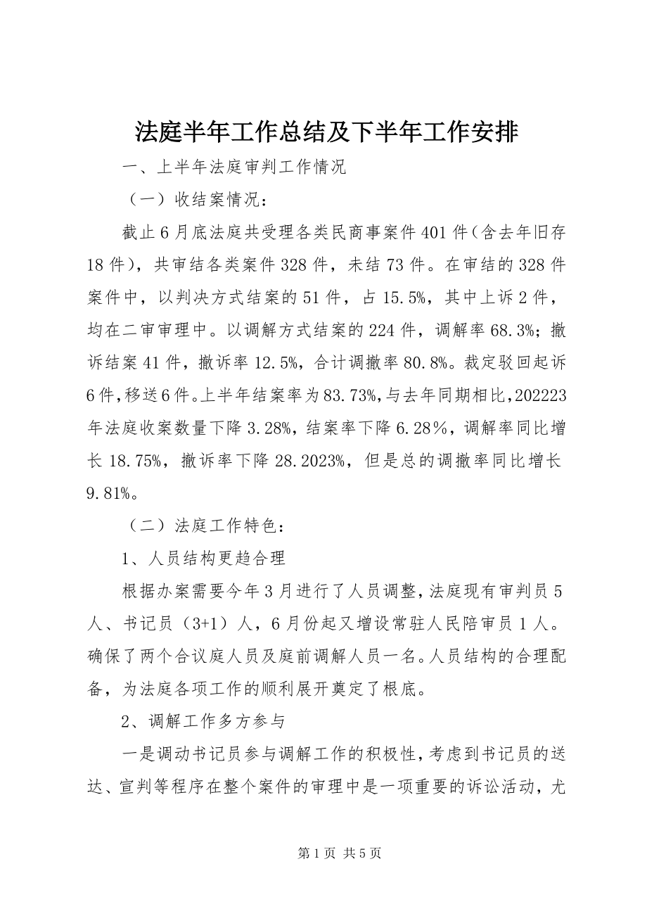 2023年法庭半年工作总结及下半年工作安排.docx_第1页