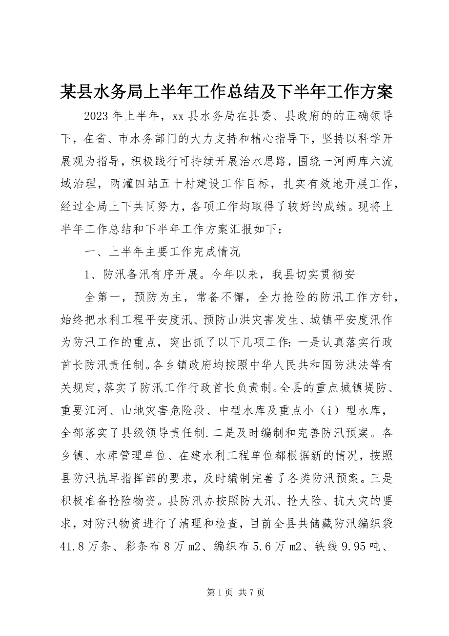 2023年xx县水务局上半年工作总结及下半年工作计划.docx_第1页