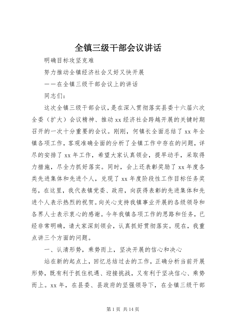 2023年全镇三级干部会议致辞.docx_第1页