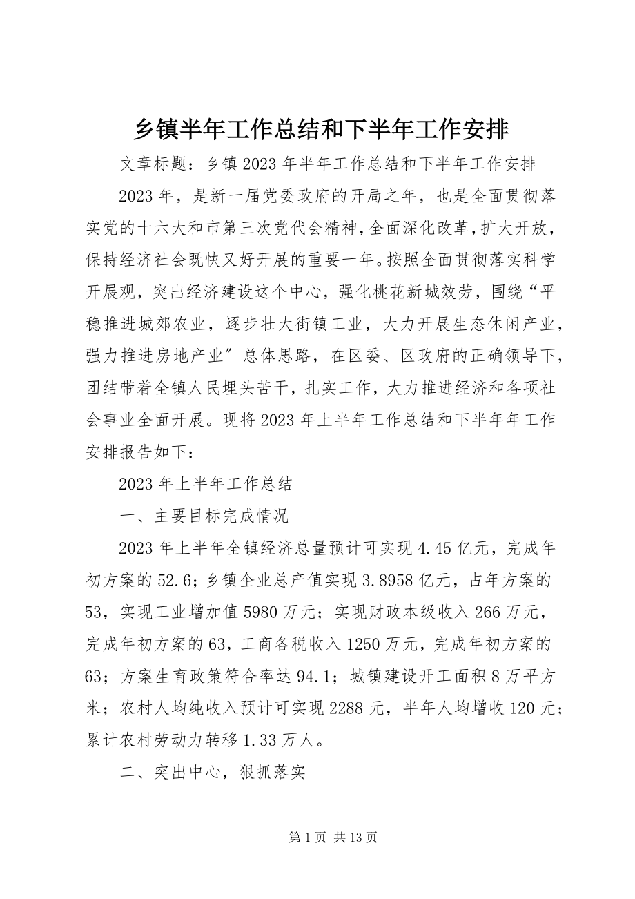 2023年乡镇半年工作总结和下半年工作安排.docx_第1页