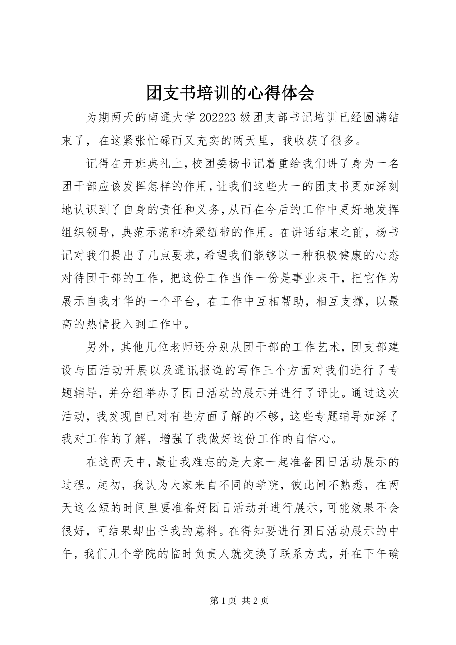 2023年团支书培训的心得体会.docx_第1页