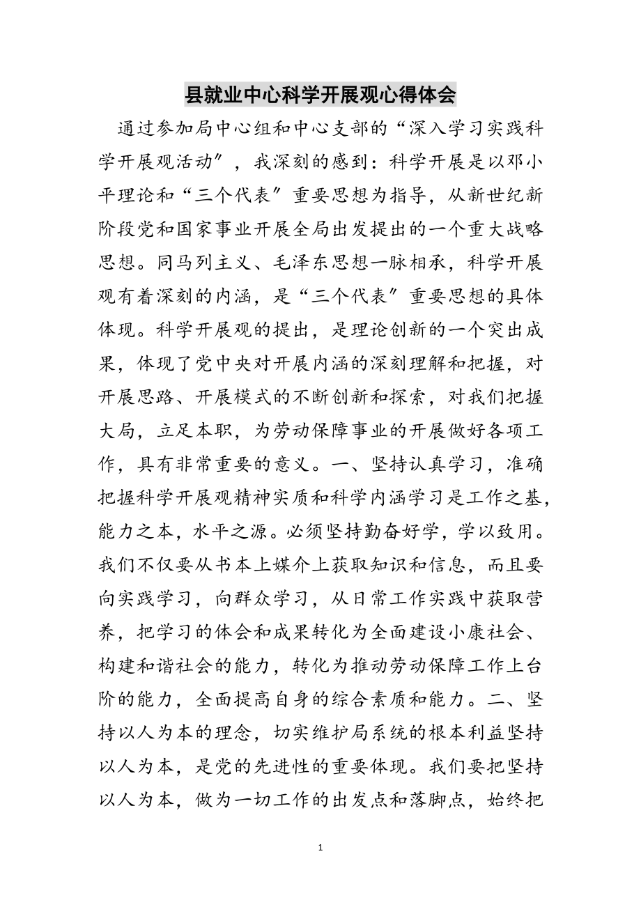 2023年县就业中心科学发展观心得体会范文.doc_第1页