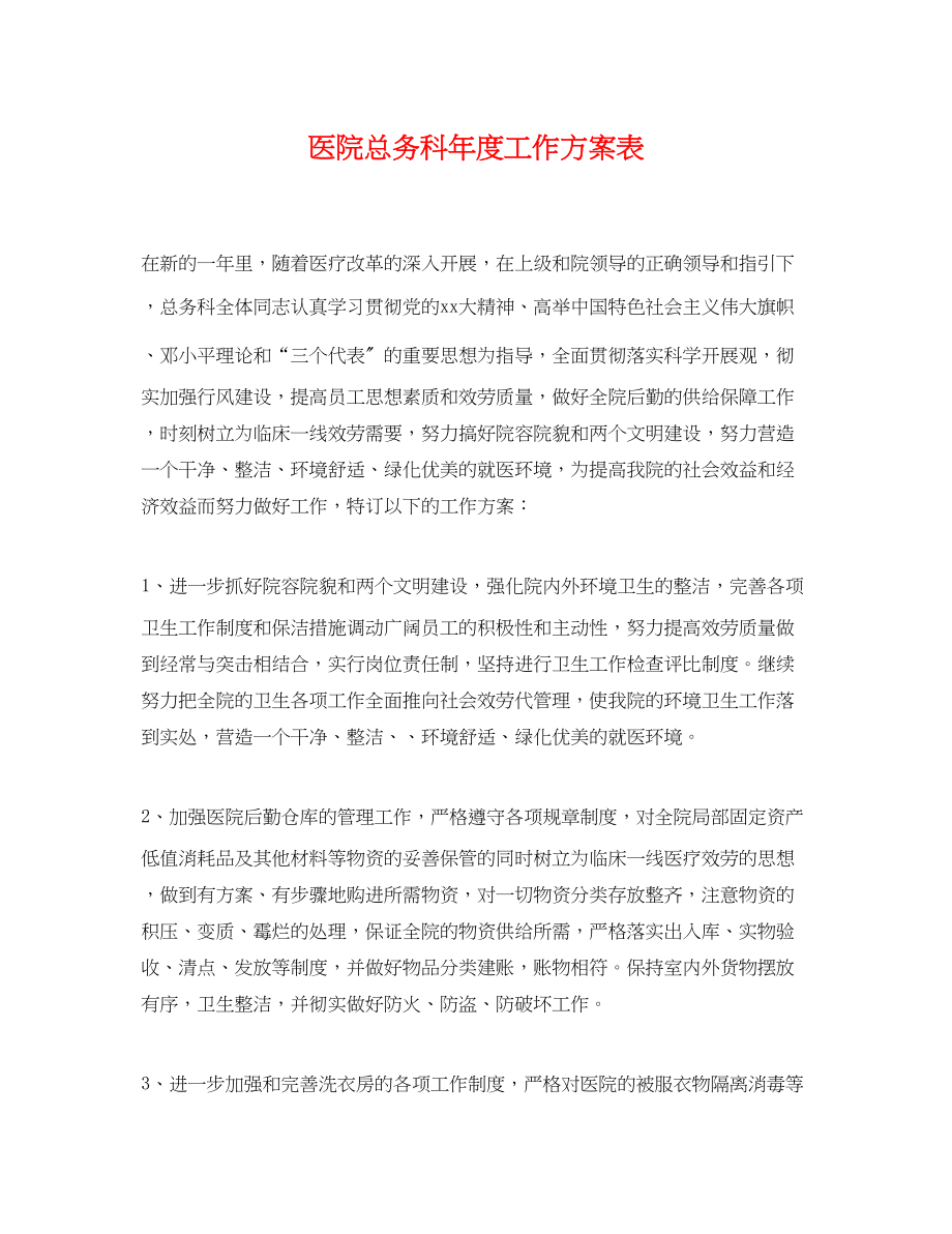 2023年医院总务科度工作计划表.docx_第1页