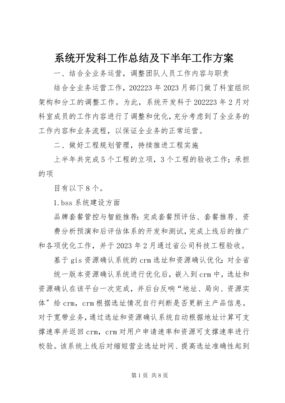 2023年系统开发科工作总结及下半年工作计划.docx_第1页