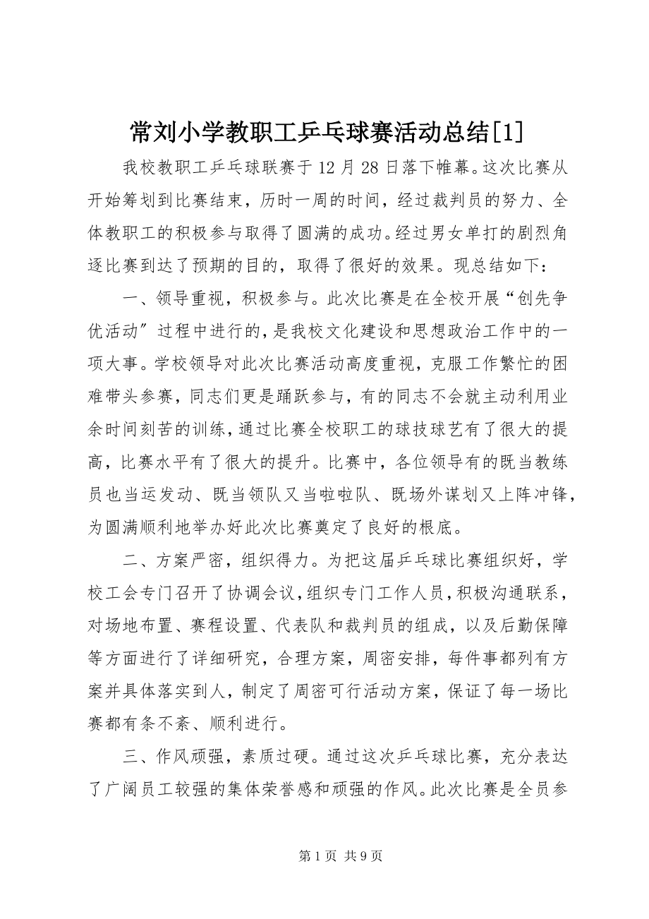 2023年常刘小学教职工乒乓球赛活动总结新编.docx_第1页