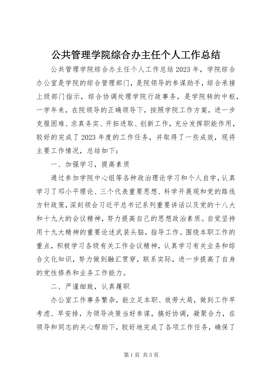 2023年公共管理学院综合办主任个人工作总结.docx_第1页