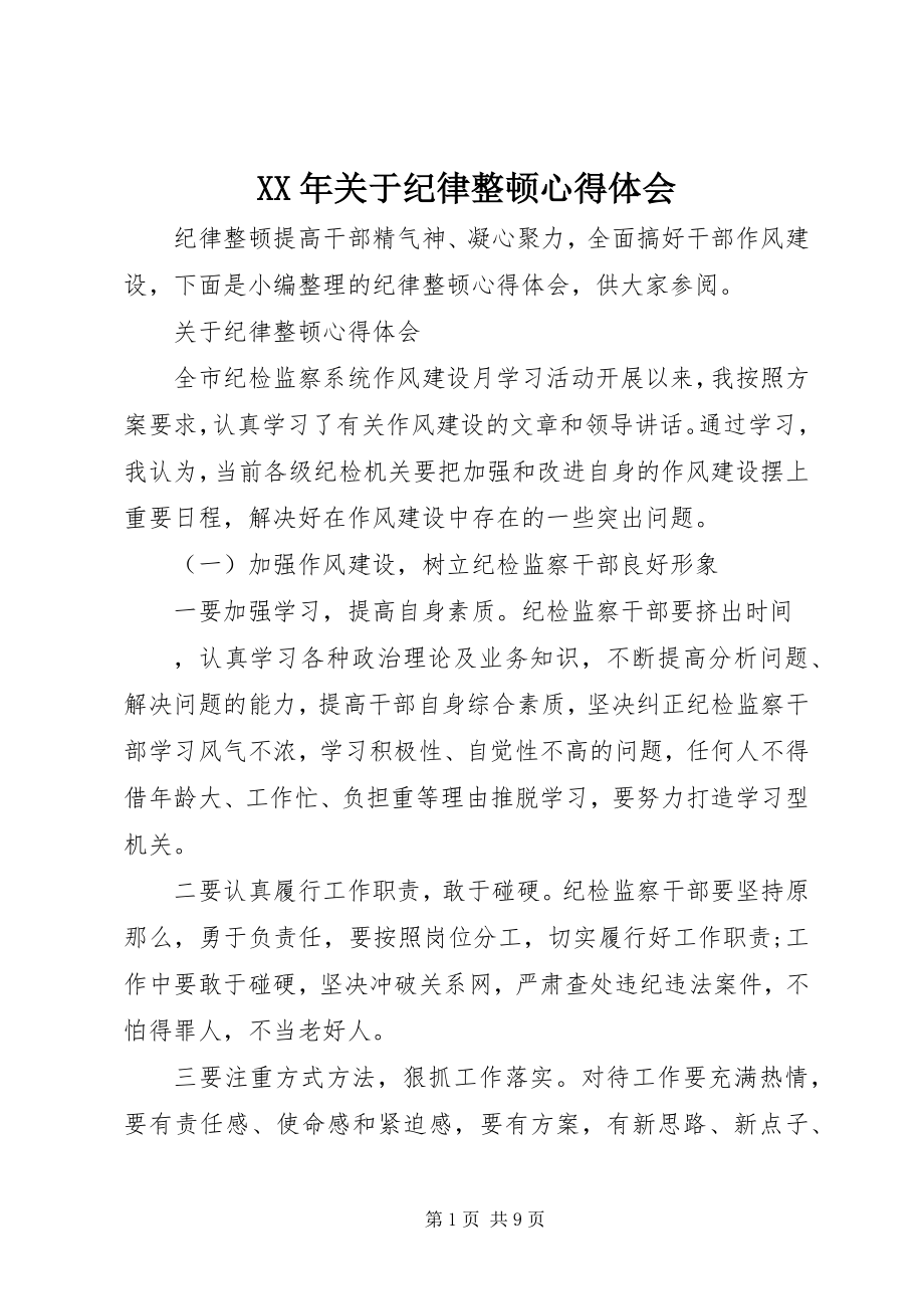 2023年纪律整顿心得体会.docx_第1页