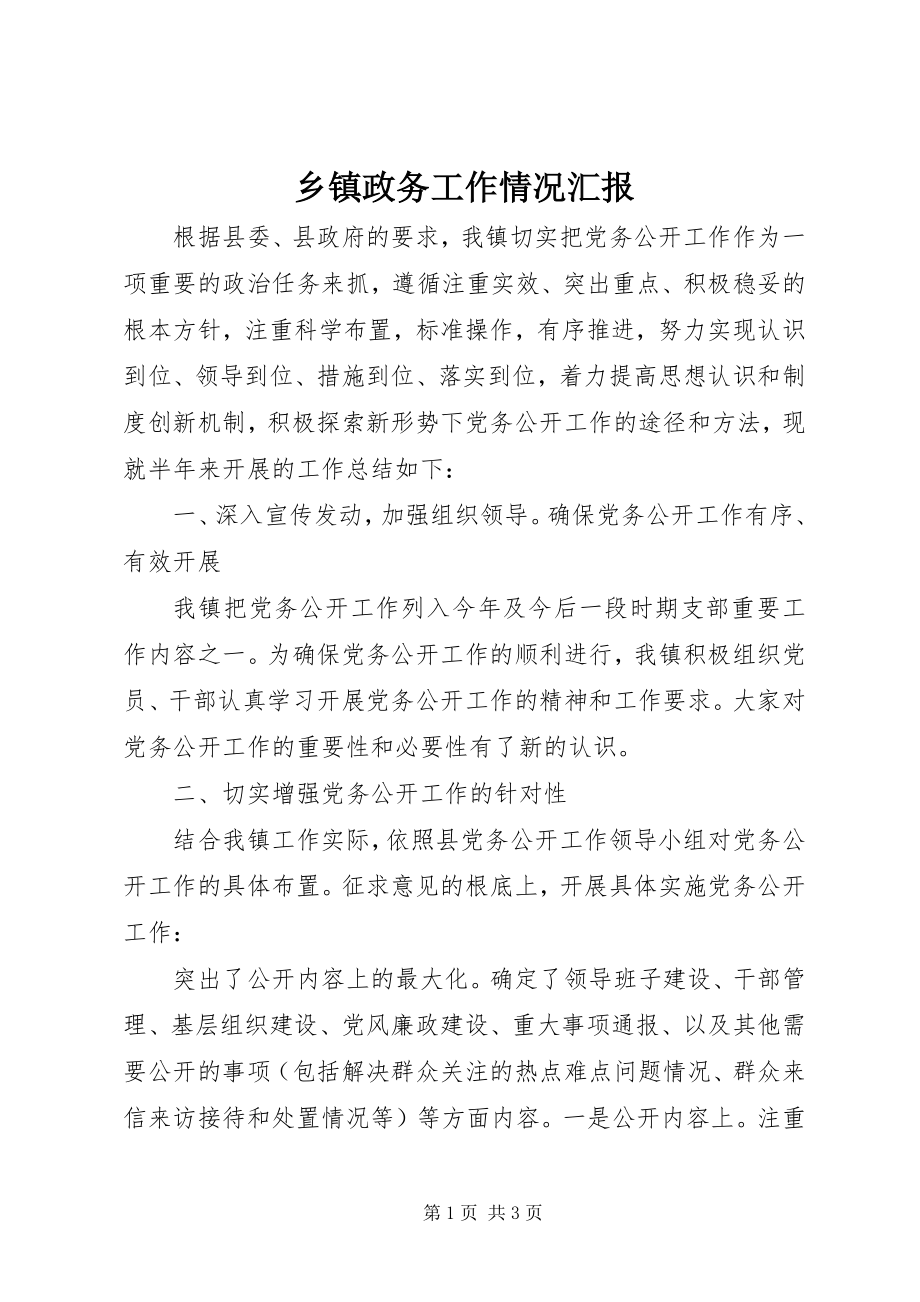 2023年乡镇政务工作情况汇报.docx_第1页