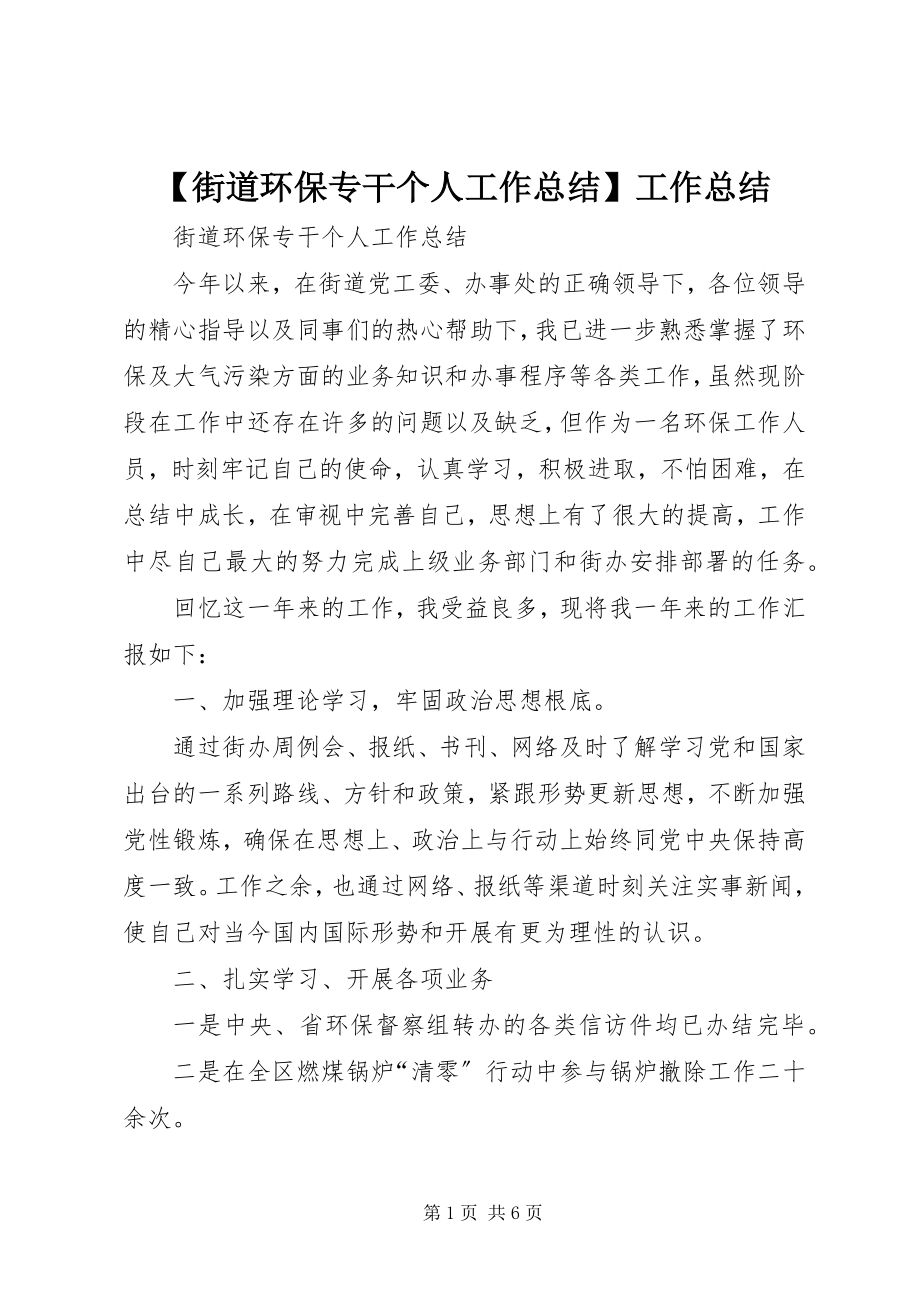 2023年街道环保专干个人工作总结工作总结新编.docx_第1页