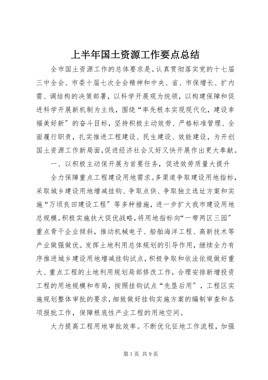 2023年上半年国土资源工作要点总结.docx_第1页