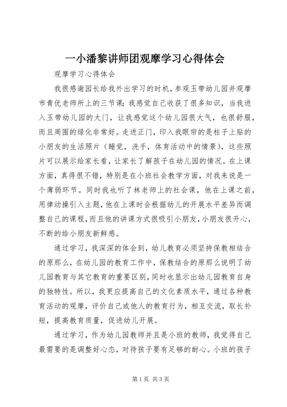 2023年一小潘黎讲师团观摩学习心得体会.docx_第1页