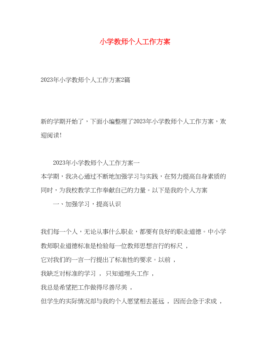 2023年小学教师个人工作计划22.docx_第1页