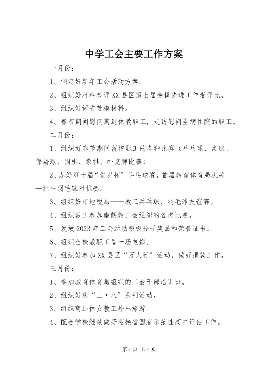 2023年中学工会主要工作计划.docx_第1页