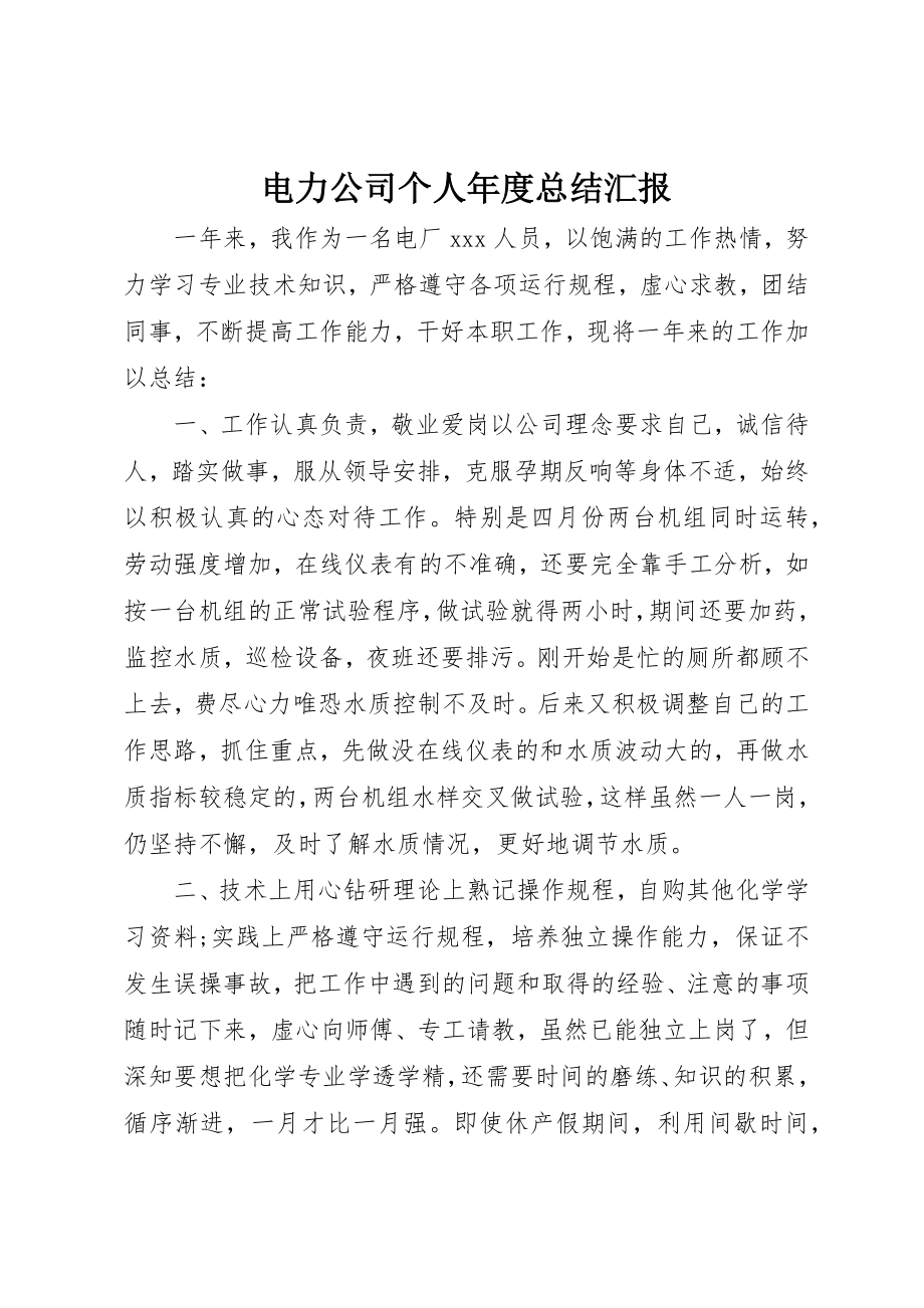 2023年电力公司个人年度总结汇报新编.docx_第1页