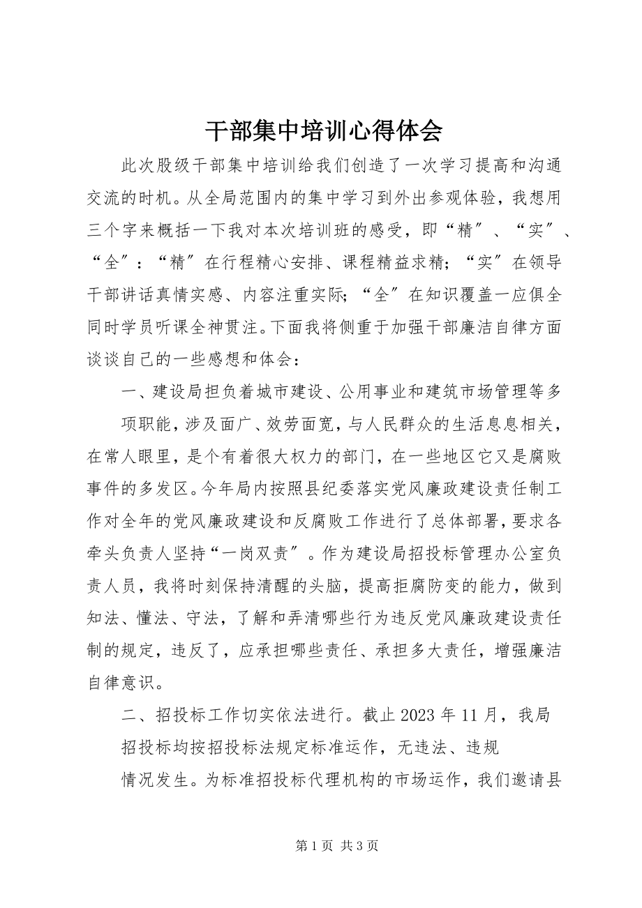 2023年干部集中培训心得体会.docx_第1页