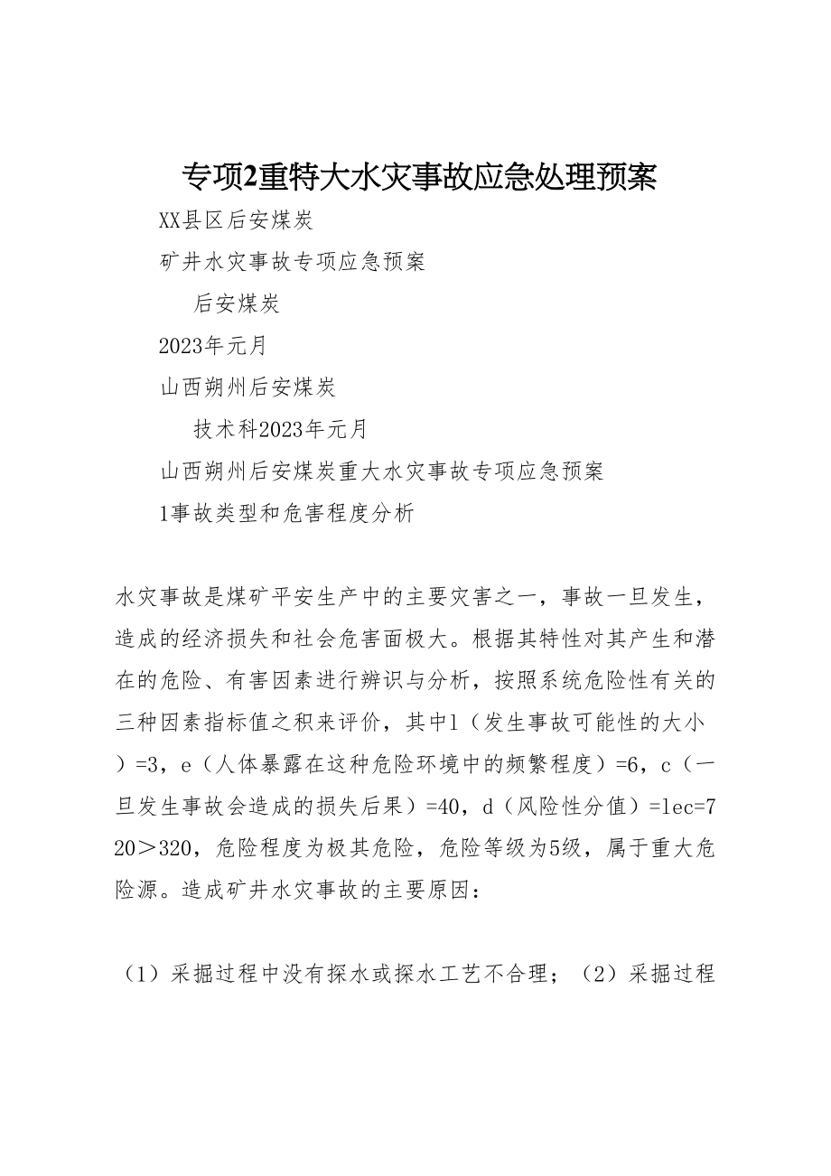 2023年专项2重特大水灾事故应急处理预案 .doc_第1页