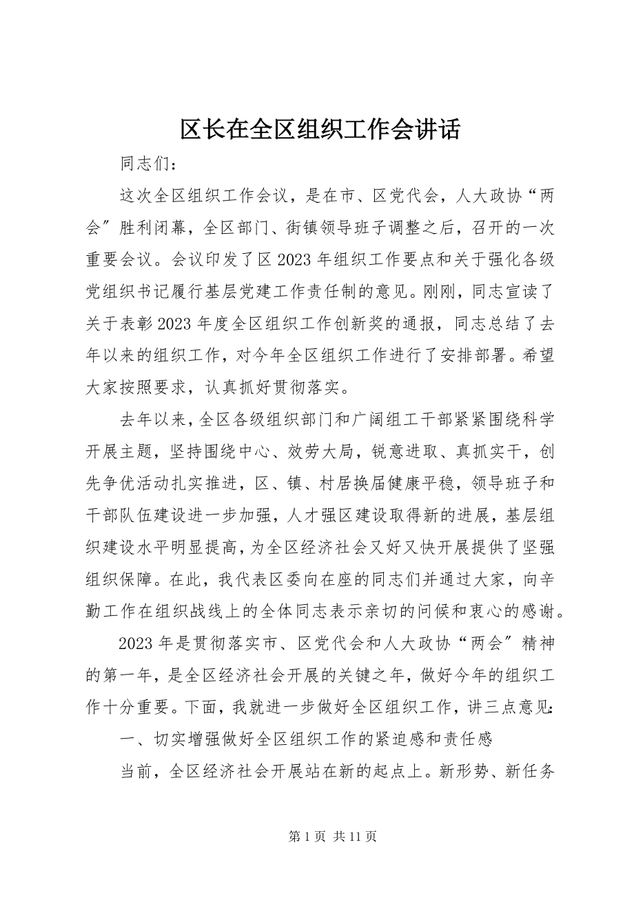 2023年区长在全区组织工作会致辞.docx_第1页