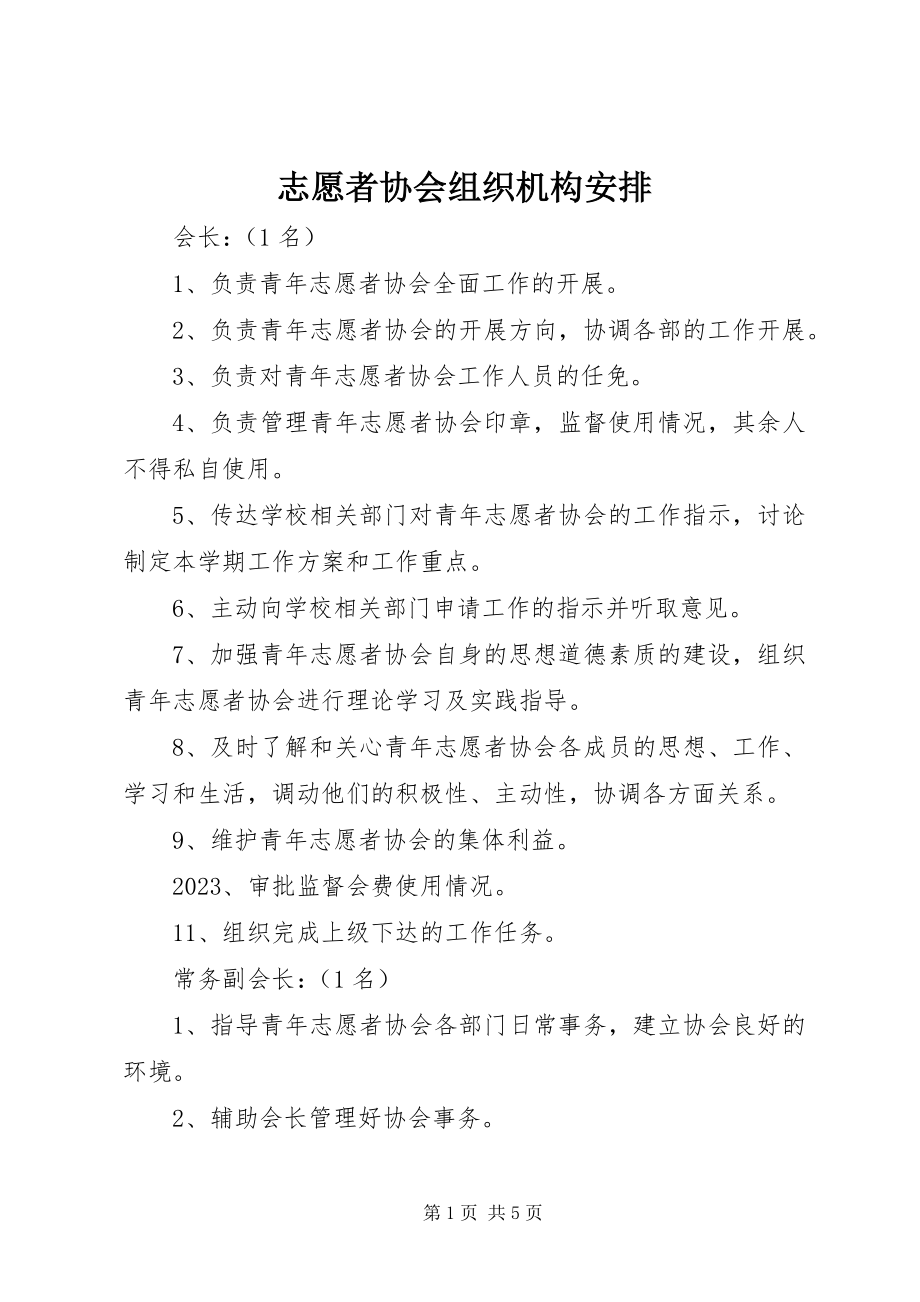 2023年志愿者协会组织机构安排.docx_第1页