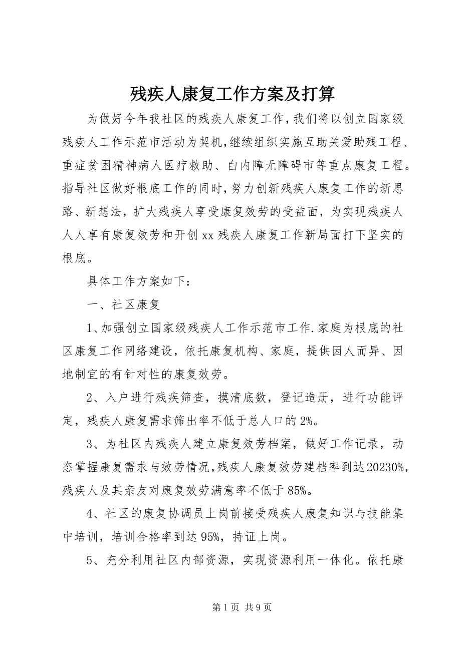 2023年残疾人康复工作计划及打算新编.docx_第1页