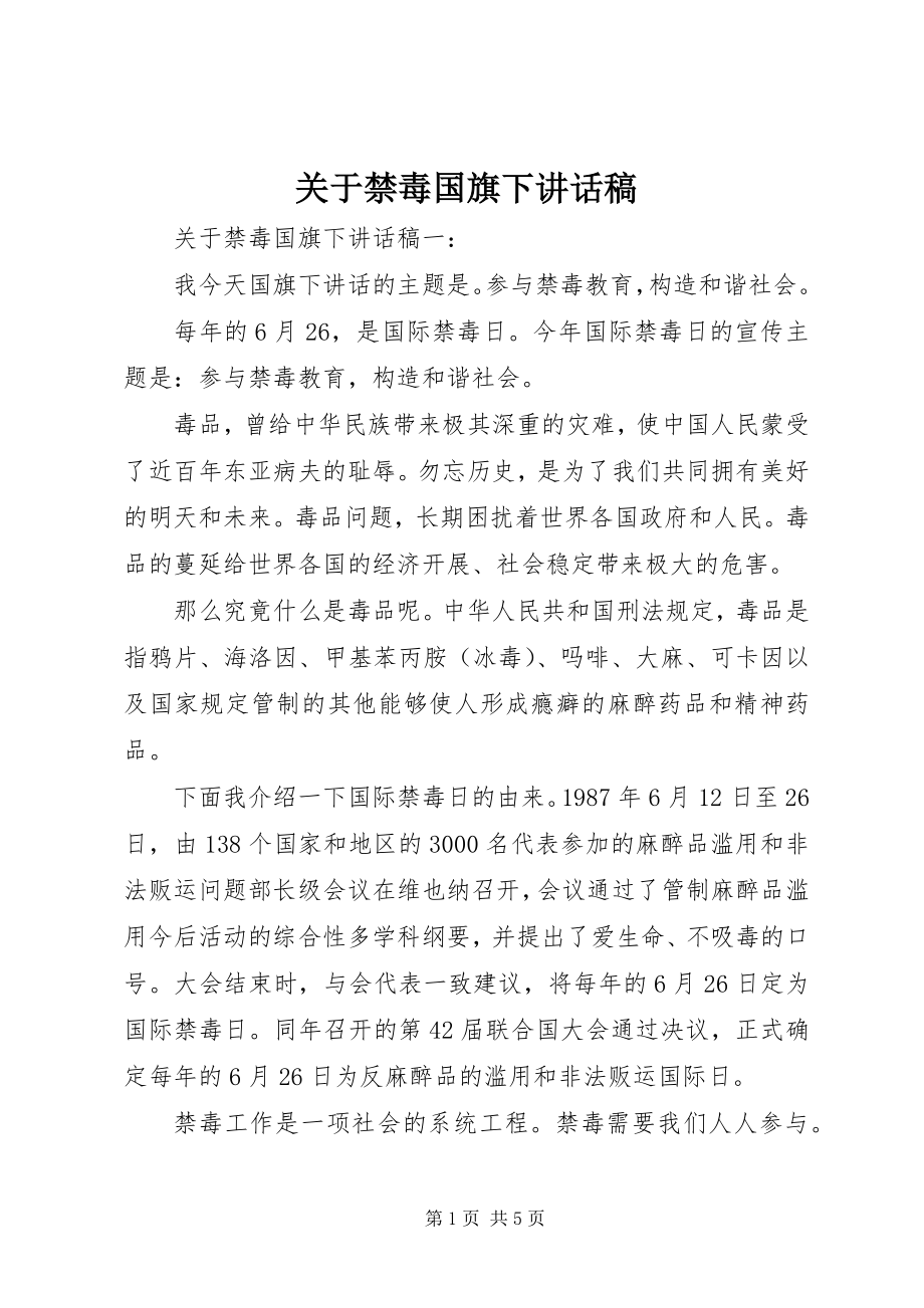 2023年禁毒国旗下致辞稿.docx_第1页