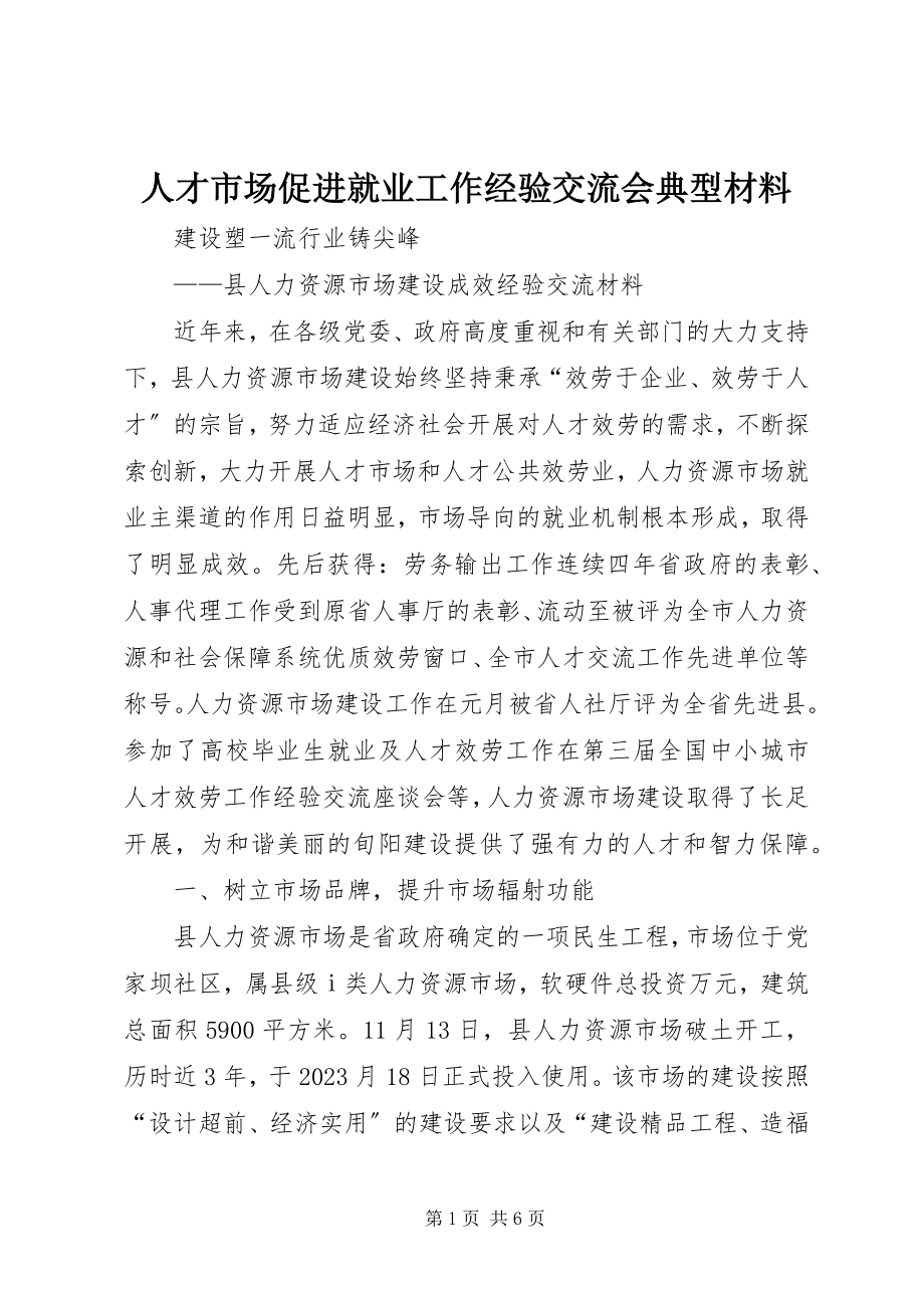 2023年人才市场促进就业工作经验交流会典型材料.docx_第1页