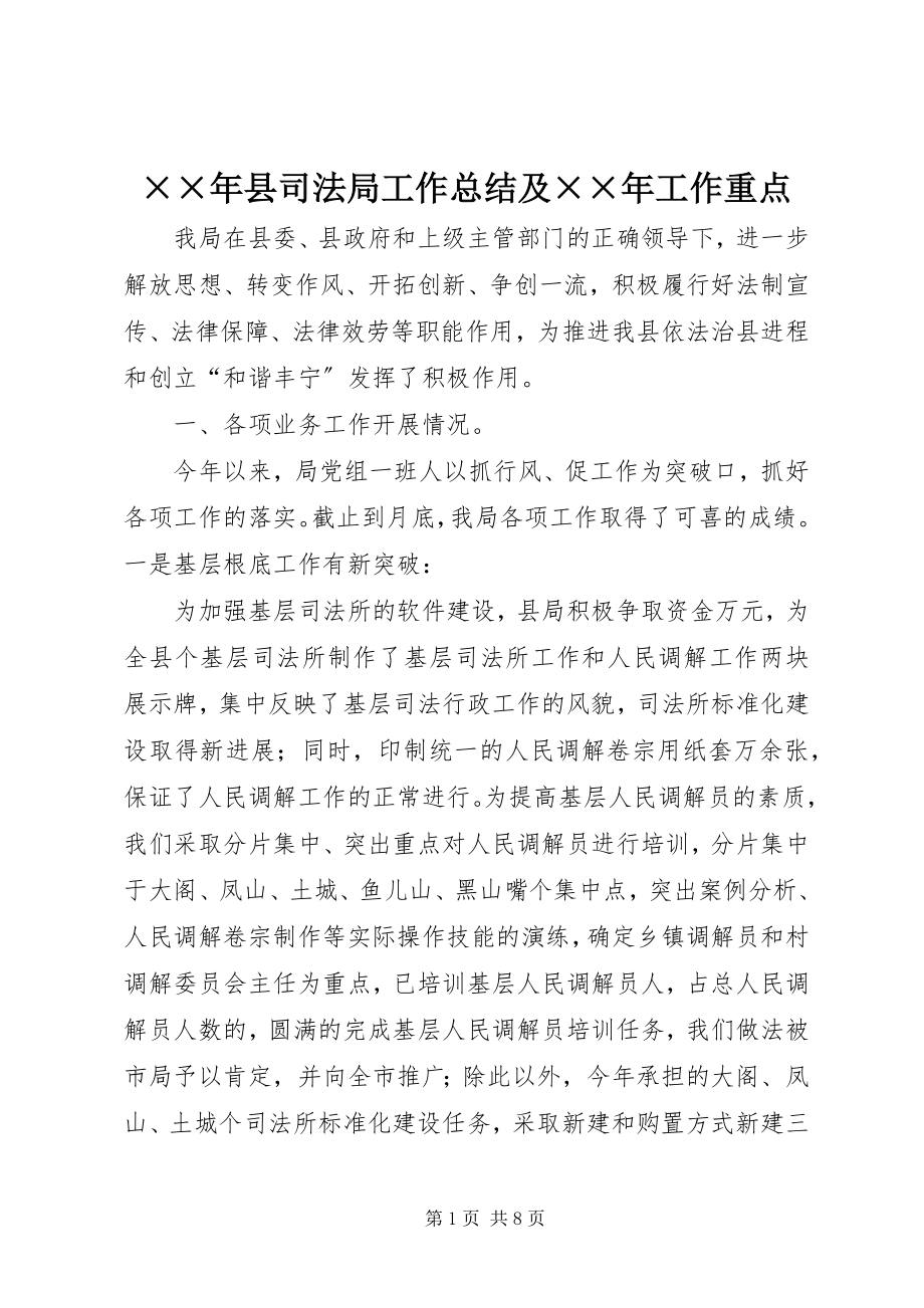 2023年县司法局工作总结及工作重点新编.docx_第1页