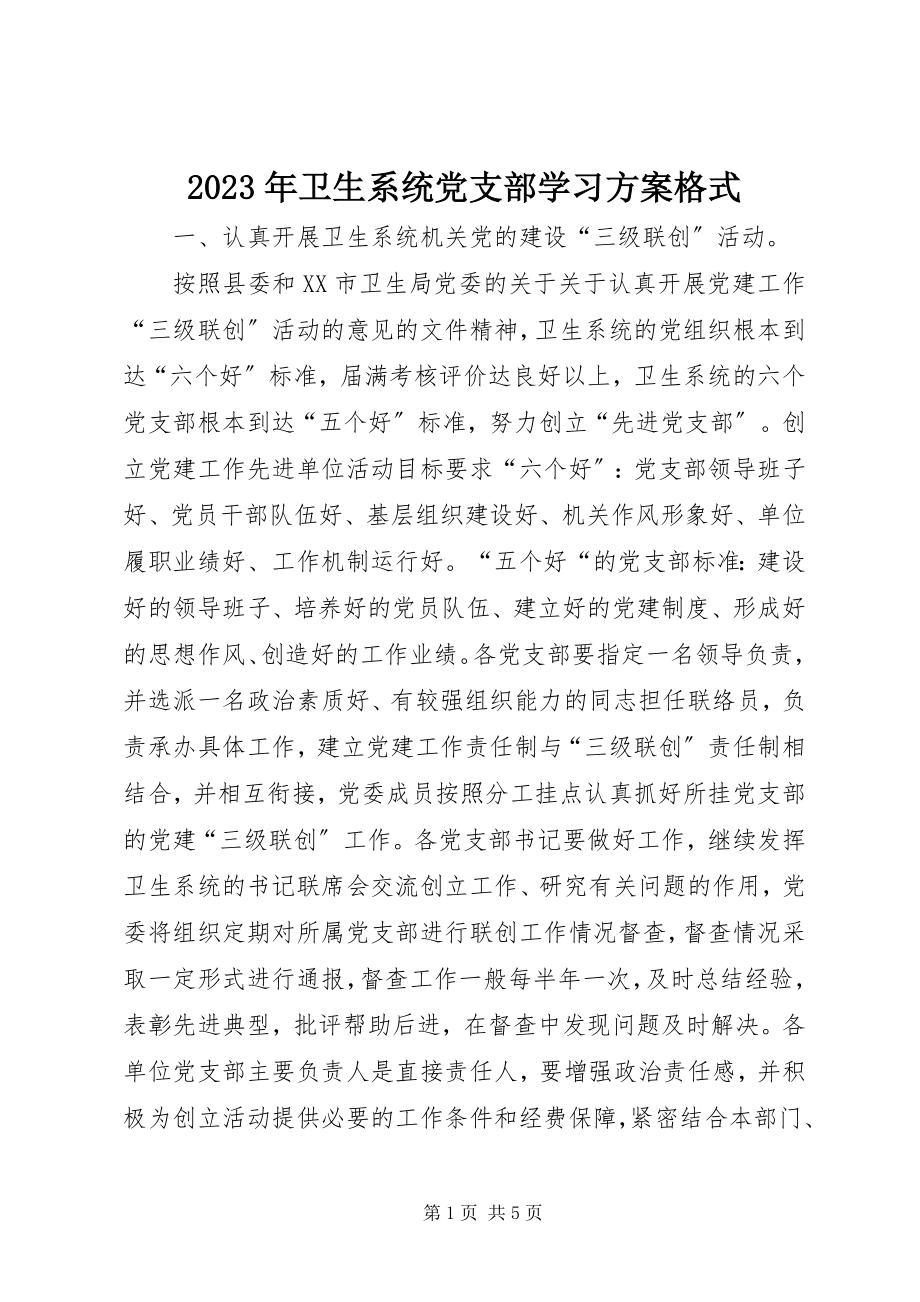 2023年卫生系统党支部学习计划格式.docx_第1页