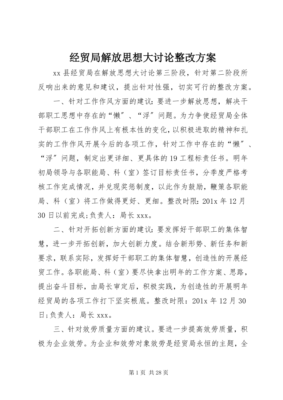 2023年经贸局解放思想大讨论整改方案.docx_第1页