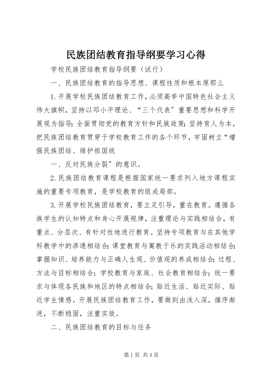 2023年《民族团结教育指导纲要》学习心得.docx_第1页