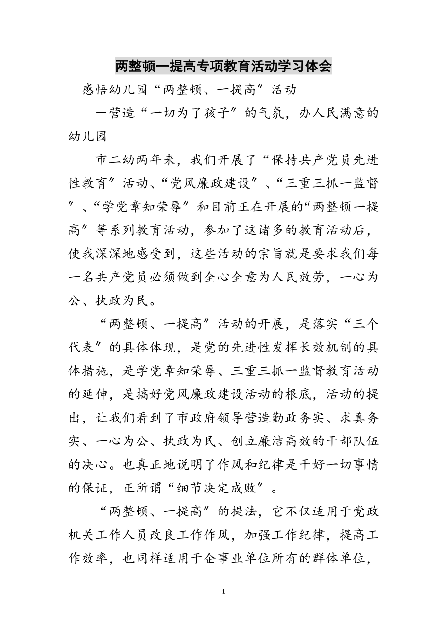 2023年两整顿一提高专项教育活动学习体会范文.doc_第1页