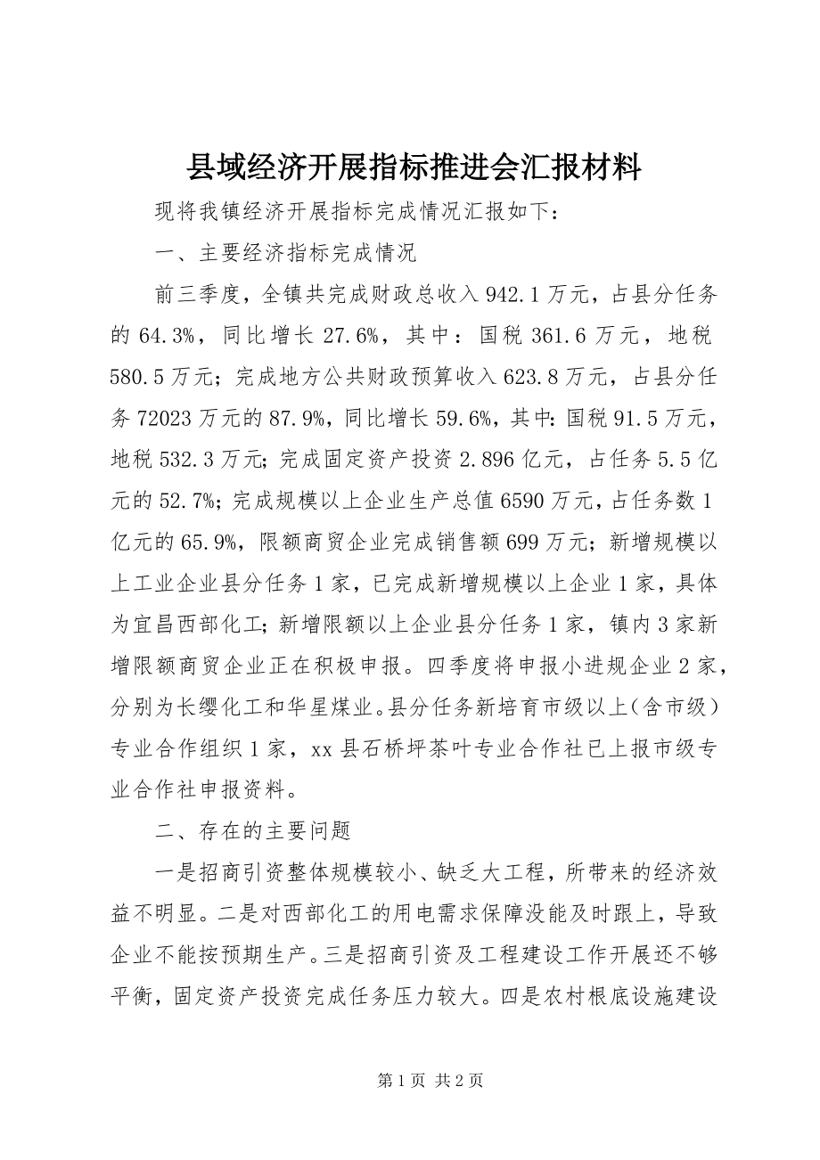 2023年县域经济发展指标推进会汇报材料.docx_第1页