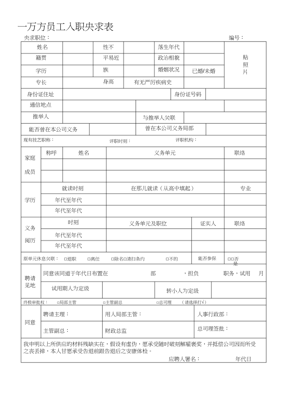 2023年员工入职申请表.docx_第1页