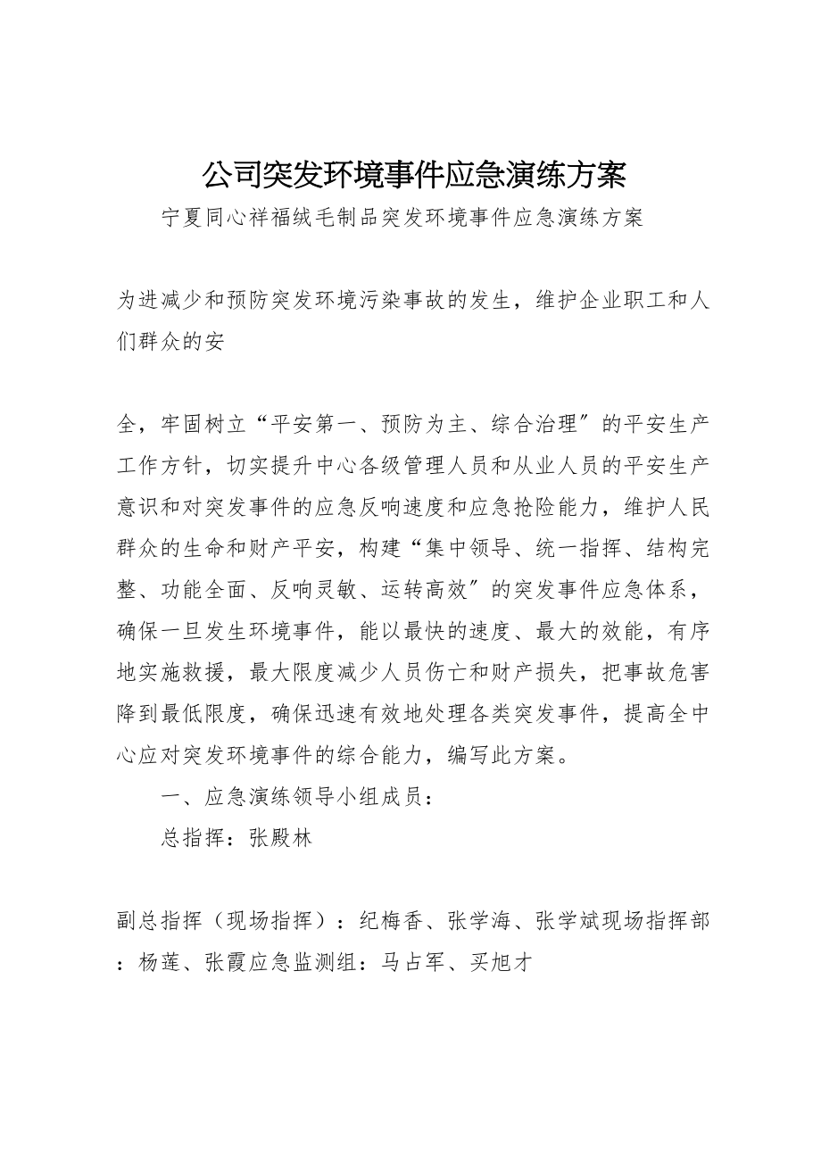 2023年公司突发环境事件应急演练方案.doc_第1页