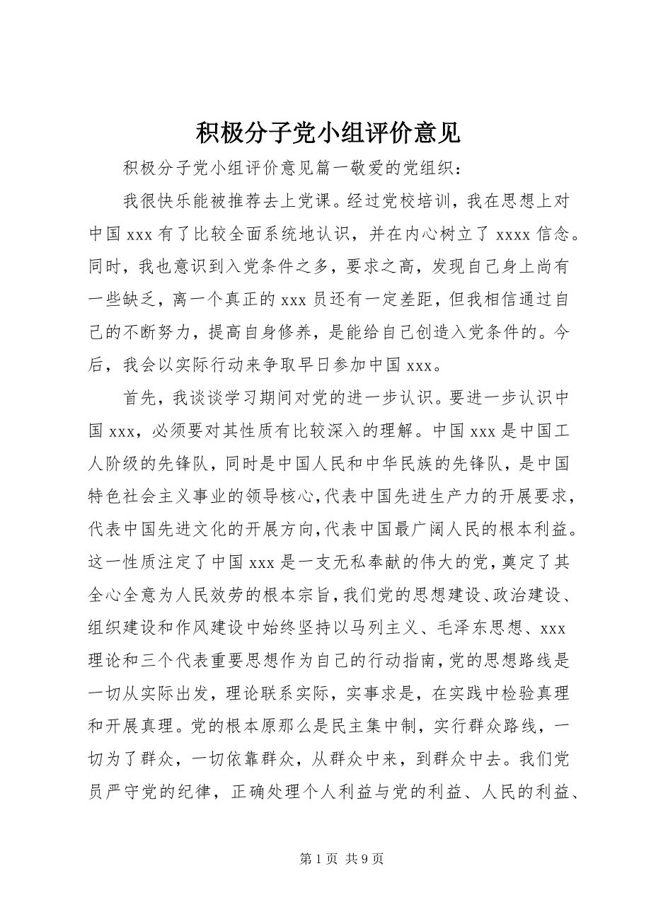 2023年积极分子党小组评价意见.docx_第1页