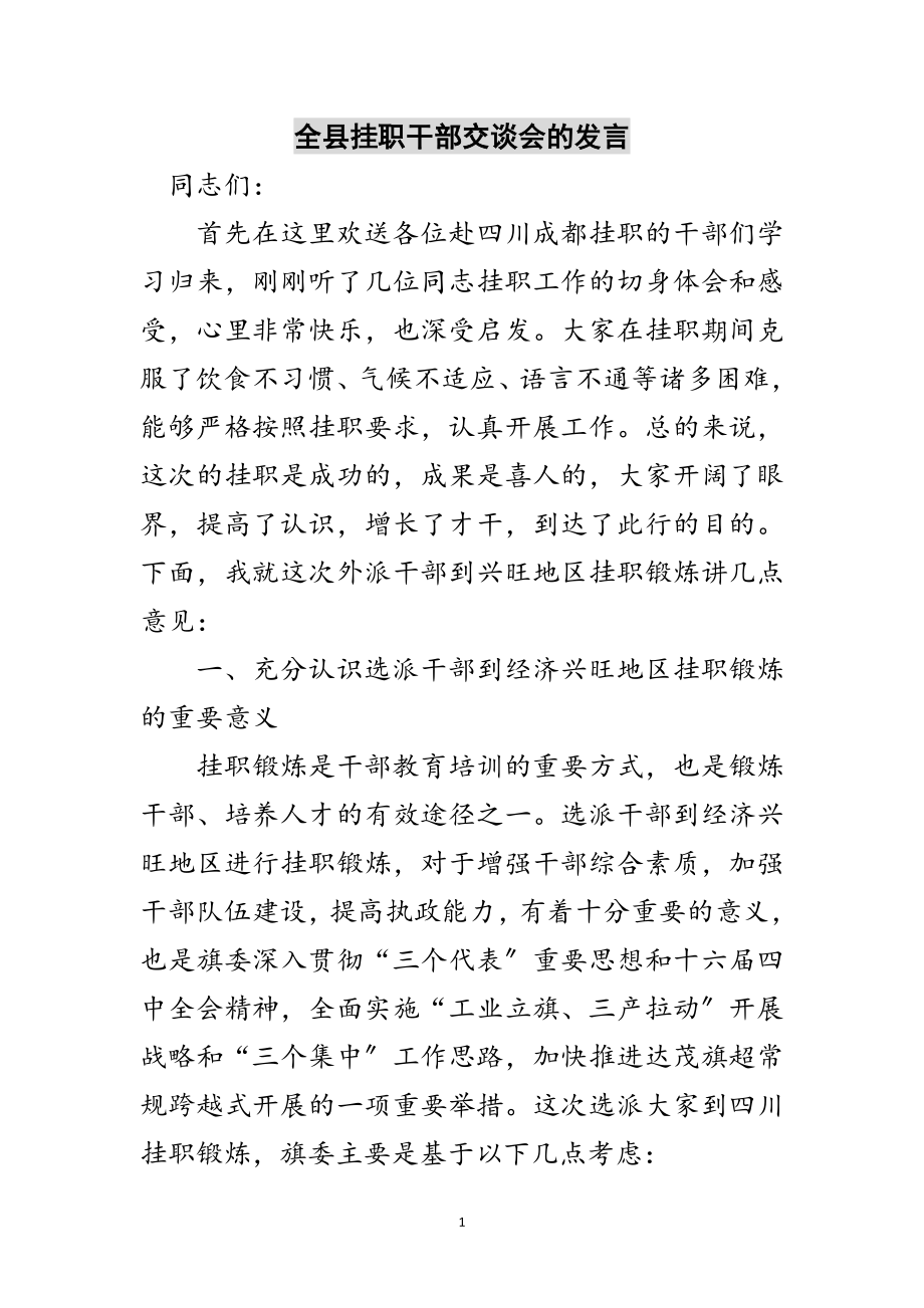 2023年全县挂职干部交谈会的发言范文.doc_第1页