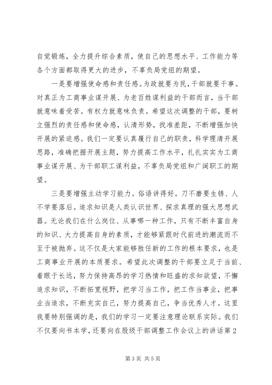 2023年在股级干部调整工作会议上的致辞.docx_第3页