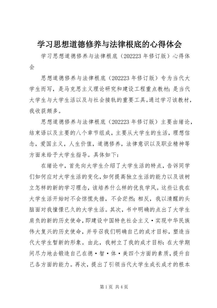 2023年学习《思想道德修养与法律基础》的心得体会.docx_第1页