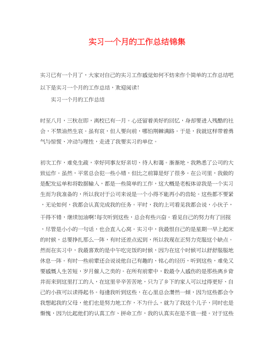 2023年实习一个月的工作总结锦集.docx_第1页