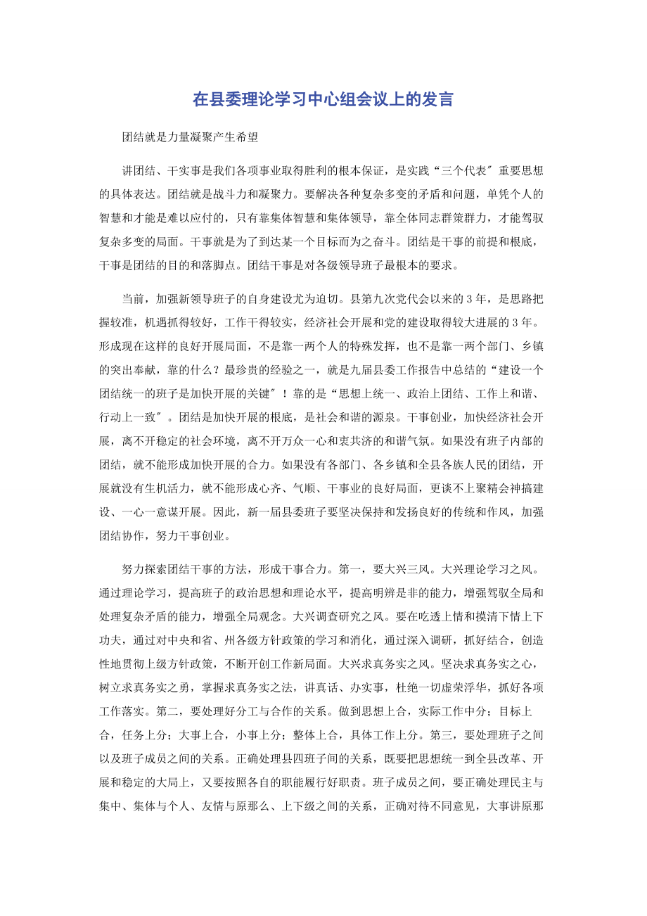 2023年在县委理论学习中心组会议上的发言.docx_第1页