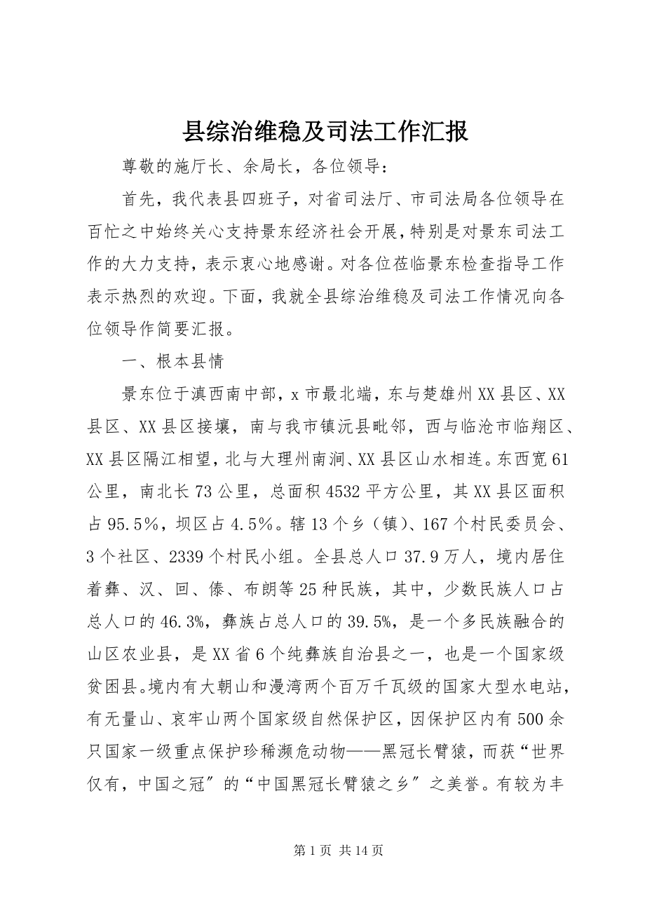 2023年县综治维稳及司法工作汇报.docx_第1页